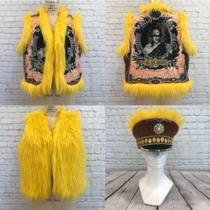 Reversible faux fur vest with matching captain hat. Burningman vest & hat size L
